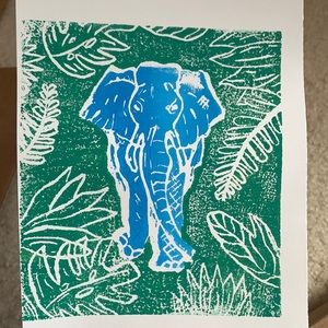 Linoleum block elephant print